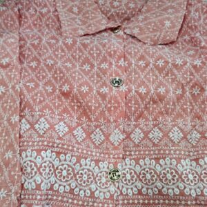 Peach Color Cotton Embroidered Tops For Women Size S