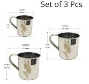Stainless Steel Floral Printed Tea Cup Set Of 3