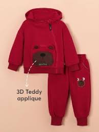 Hopscotch Teddy Buddy Applique Jogger Set Maroon For Kids Size 6
