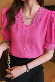 Absorbing Casual Puff Sleeves Solid Women Pink Top Size L