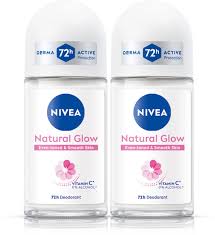 Nivea Natural Glow Even Tone Smooth Skin With Vitamin C 0 Alcohol Deodorant Rollon For Women 50Ml Pack Of 2