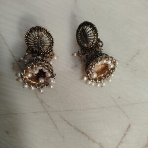 Black And Gold Jhumka Earrings For Women
