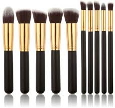 Ronzuille Professional Make Up Black Handle Brush Set Of 10Pcs