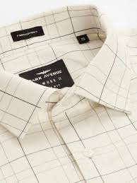 Park Avenue Off White Slim Fit Checked Pure Cotton Formal Shirt For Men Size M
