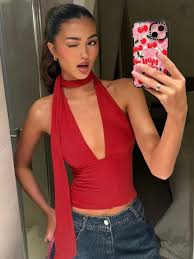 Savana Ribbon Tank Top For Women Red Size 74 Cm