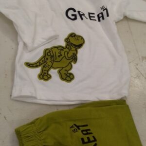 White Printed T Shirt With Green Leggings For Kids Size 2 Years