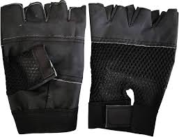 Black Colour Leather Gym Gloves For Weight Lifting
