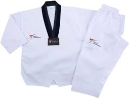 White Polyester Taekwondo Uniform White And Black Colour Size 28