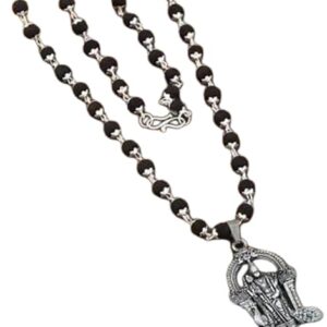 Divine Rudras Lord Murugan Pendant With Karunagli Mala For Men Black Beads Color Black