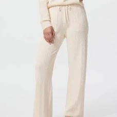 Uniqlo Women Washable Knit Ribbed Pants Cream Colour Size Xl