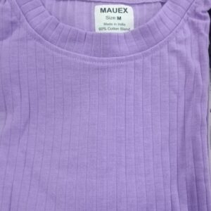 Women Ribbed Crew Neck T Shirt Color Purple Size M