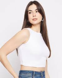 Women Crop Top White Colour Size Xl