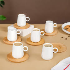 Nestasia Chic Espresso Coffee Cup And Wooden Saucer 100Ml Set Of 6