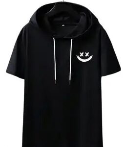 Mens Half Sleeve Hoodies Cotton Blend Tshirts Color Black Size L
