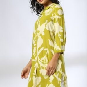 Liva Fusion Women Floral Print A Line Kurti Lime Size S