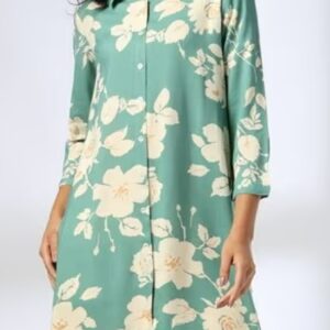 Liva Fusion Women Floral Print A Line Kurti Aqua Color Size L
