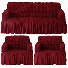 Frill Design 3 Plus1 Plus1 Seater Elastic Stretchable Maroon Sofa Cover