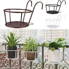 Black Color Hanging Flower Plants Pot Holder Railing Potted