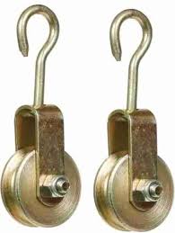 Brass Metallic Solid Roller Pulley With Hook 2 Pcs