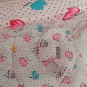 Infant Baby White And Floral Printed Net Bedding Set With Neck Pillow