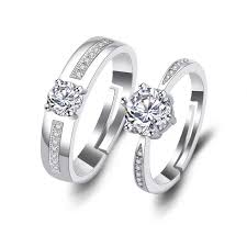 Zevrr Unisex Silver With Diamond Ring For Couple Pack Of 2