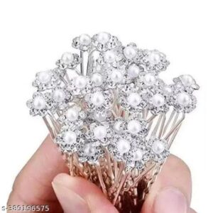 White Pearl Crystal Hair Pins Flower Rhinestone Hair Clips 12 Pcs