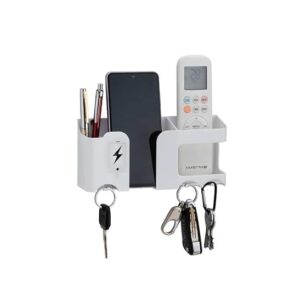 Multipurpose Plastic Wall Mounted Remote And Mobile Holder Stand White