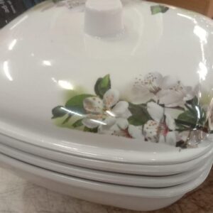 White Plastic Floral Printed Serving Dining Bowl With Lid Pack Of 3