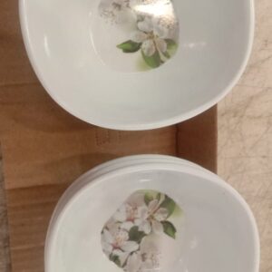 White Plastic Floral Printed Serving Bowl 6 Pcs