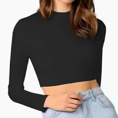 Black Full Sleeve Crop Top For Women Size S