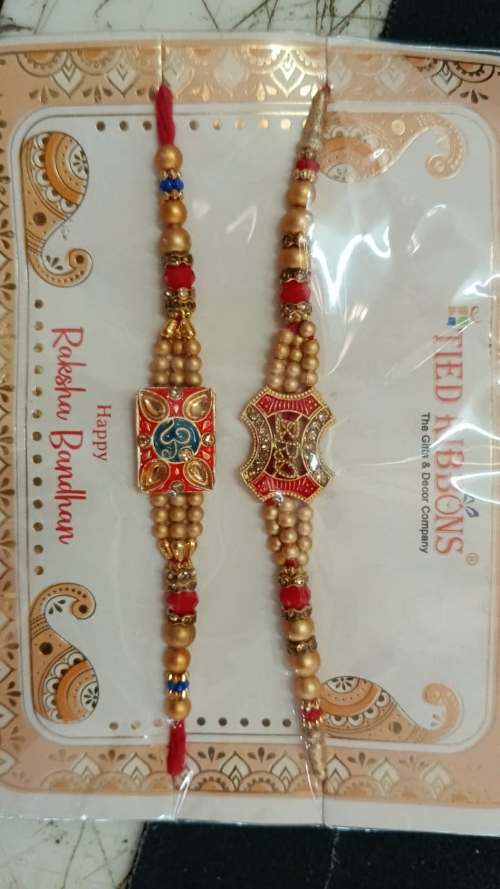 L Combo Of Om Shree Rakhis For Adorable Brothers For Men With Greetings Card And Tilak Set Of 2 Rakhi For Brother