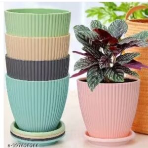 Plastic Round Flower Pots For Home Decoration Pack Of 5