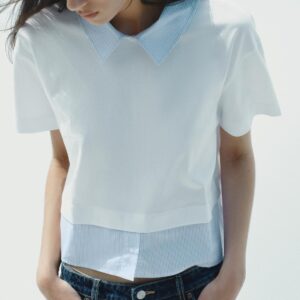Zara Striped Combined T Shirt White And Blue Size L