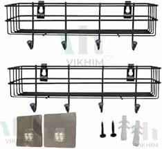 Bathroom Shelf Organiser And Kitchen Shelf Wall Mounted Towel Holder Rack Pack Of 2 Black