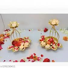 Set Of 2 Premium Funn Urli Med Set Of 2 Diya Shape Flower Decorative Urli Tealight Holder Stand