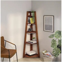 Wooden Corner Shelf For Living Room 5 Tier Ladder Shelves