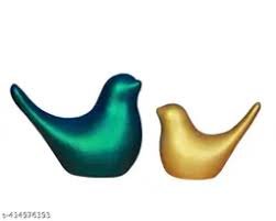 Set Of 2 Sparrow Wren Bird Figurines Yellow And Green Colour