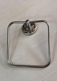 Silver Polished Square Stainless Steel Towel Ring 2Pcs
