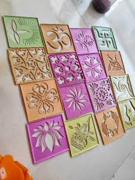 Ready To Draw Rangoli Making Stencils Rangoli Plastic Stencils For Floor Decoration 4X4 Inches In Size Set Of 16 Rangoli Stencils