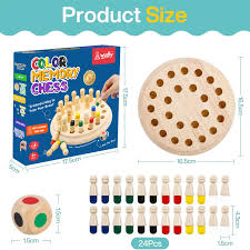 Wooden Memory Chess Game For Kids Montessori Educational Brain Toy Color Matching Peg Puzzle