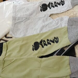 Kids Cotton Jogger Pants With Elastic Waistband Size 3 Month Color Green And Grey Pack Of 2