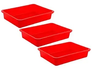 Morbi Red Plastic 3 Pieces Small Size Stationery Office Tray