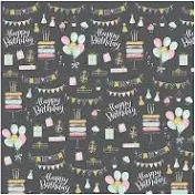 Paperpop Black Birthday Print Gift Wrapping Paper 19 X 29 Pack Of 5 Sheets