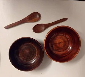 Wooden Round Spoon And 2 Bowls