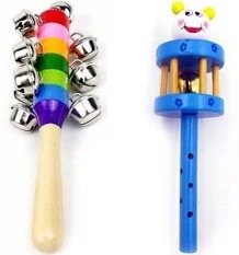 2 Pcs Baby Wooden Rattles Rainbow Color Handbells Infant