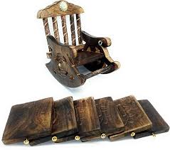 Wooden Tea Coaster With Brass Work And Chair