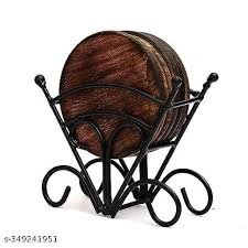 Coaster Set For Tea Coffee And Drink With Wrought Iron Holder Stand