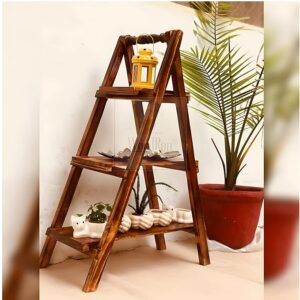 Multipurpose 3 Tier Foldable Classy Pinewood 3 Feet Ladder Shelf
