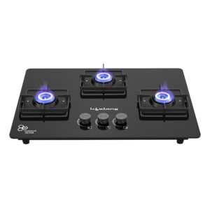Lifelong 3 Gas Burner Top 3 Burners Hob Top Gas Stove With Automatic Ignition Black Color
