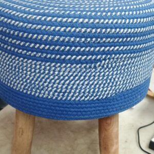 Jute Pouffes Sitting Stool For Living Room Puffy Wooden Ottoman Furniture 40X40X43Cm Jute Blue Color